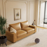 Valthie Faux Leather Couch, Mid Century Modern Comfy Loveseat Sofa with Wide Arm, Side Pockets, Solid Wooden Frame for Office, Living Room and Bedroom, 3 Seater (Brown, 88.58 inches) Valthie