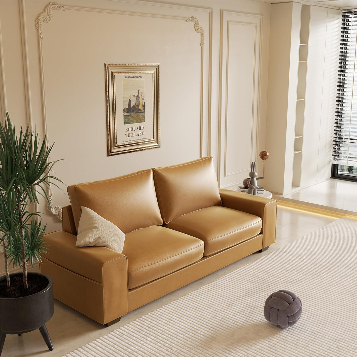 Valthie Faux Leather Couch, Mid Century Modern Comfy Loveseat Sofa with Wide Arm, Side Pockets, Solid Wooden Frame for Office, Living Room and Bedroom, 2 Seater (Brown, 71.25 Inches) Valthie