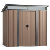 Gizoon 6'x4' Outdoor Storage Shed Metal Garden Shed with Sliding Lockable Doors, Versatile Tool Bike Shed with Transparent Panel Windows, Outdoor Storage Clearance for Backyard, Patio, Light Brown Gizoon
