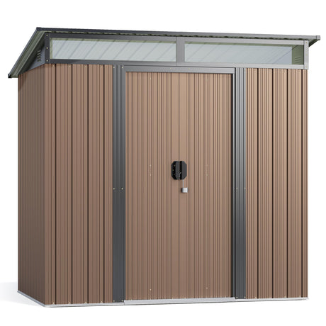 Gizoon 6'x4' Outdoor Storage Shed Metal Garden Shed with Sliding Lockable Doors, Versatile Tool Bike Shed with Transparent Panel Windows, Outdoor Storage Clearance for Backyard, Patio, Light Brown Gizoon