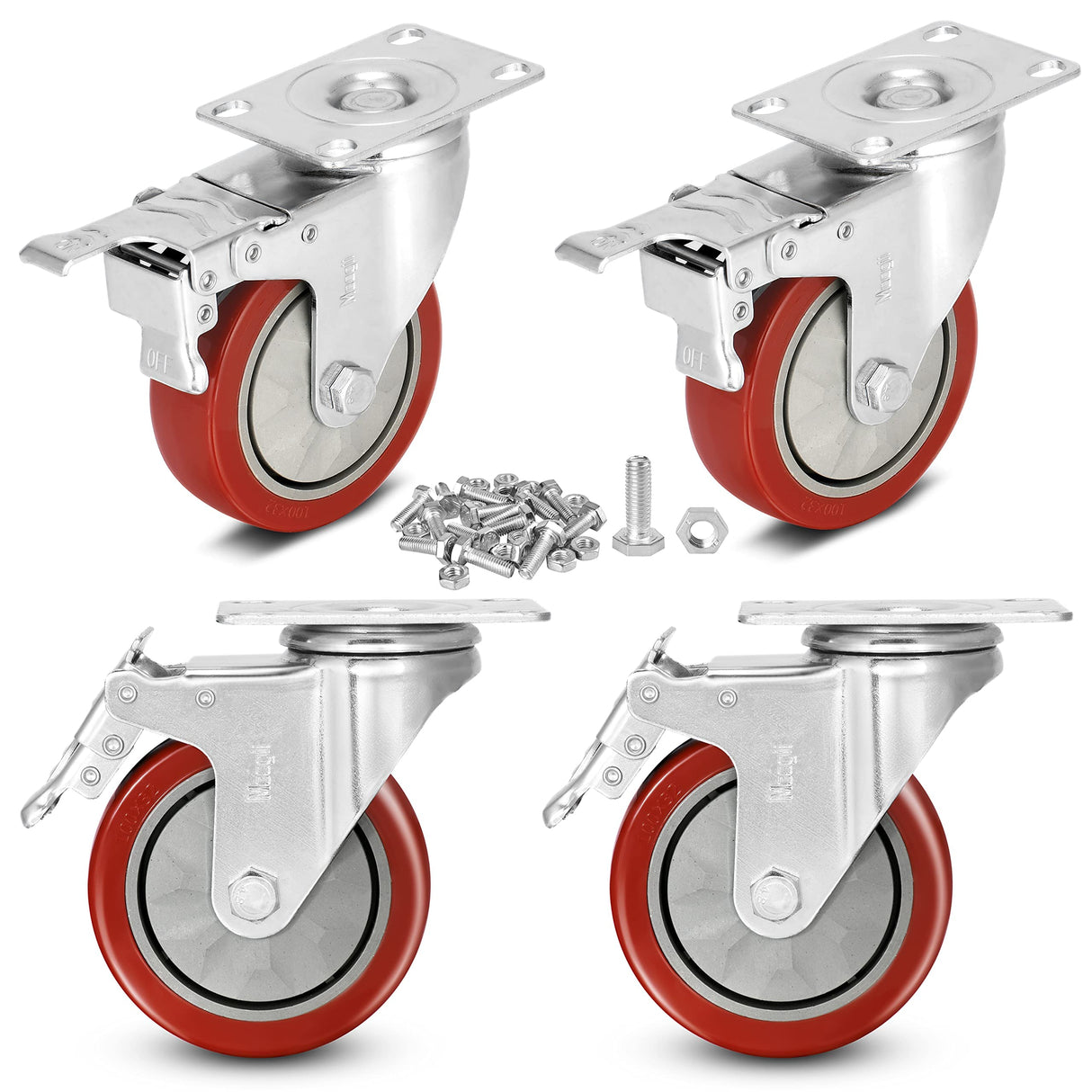 4 inch Heavy Duty Casters Load 1800lbs,Lockable Bearing Caster Wheels with Brakes,Swivel Casters for Furniture and Workbench，Set of 4 (Free Screws) Moogiitools