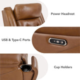 Watson & Whitely Genuine Leather Power Recliner Chair for Adults, Wall Hugger Recliner with Power Headrest, Cup Holders & Charging Ports, Electric Reclining Chairs for Living Room, RV, Saddle Brown Watson & Whitely