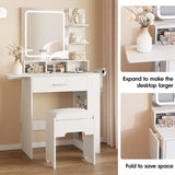 Vabches Makeup Vanity with Mirror and Lights, Small Vanity Desk with with Drawer Lots Storage, Vanity Set with Storage Drawer, Chair and Three Shelves, White Vabches