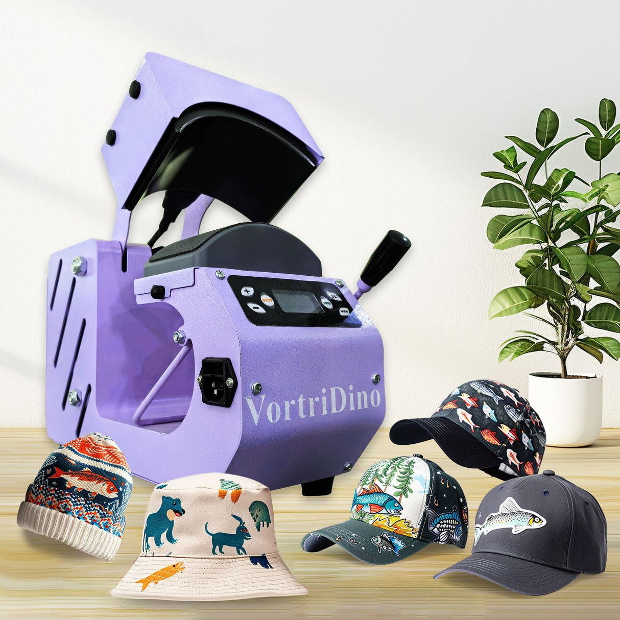 Generic VortriDino 2-in-1 Hat Heat Press Machine Automatic Hat Easy Heat Press Machine for Caps with 2pcs Interchangeable Platens (Kids&Adult) WoodArtSupply
