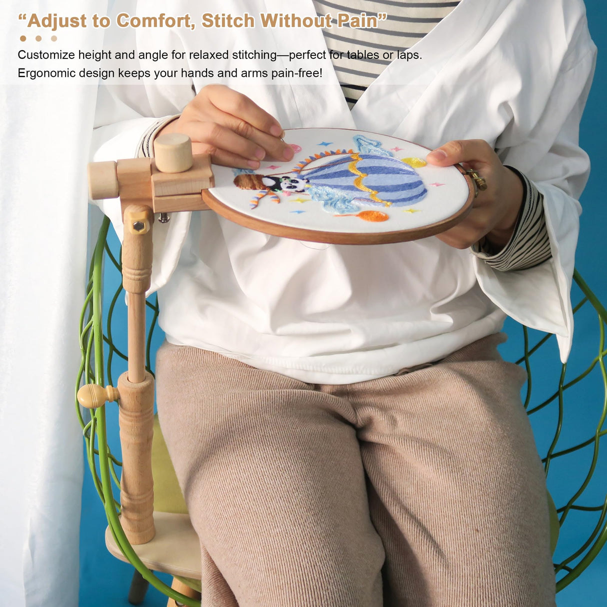 Adjustable Embroidery Hoop Stand, Beech Wooden Cross Stitch Holder, Embroidery Lap Stand for Needlework, Tabletop Seat Frame Stand for Embroidery and Cross Stitch guofa