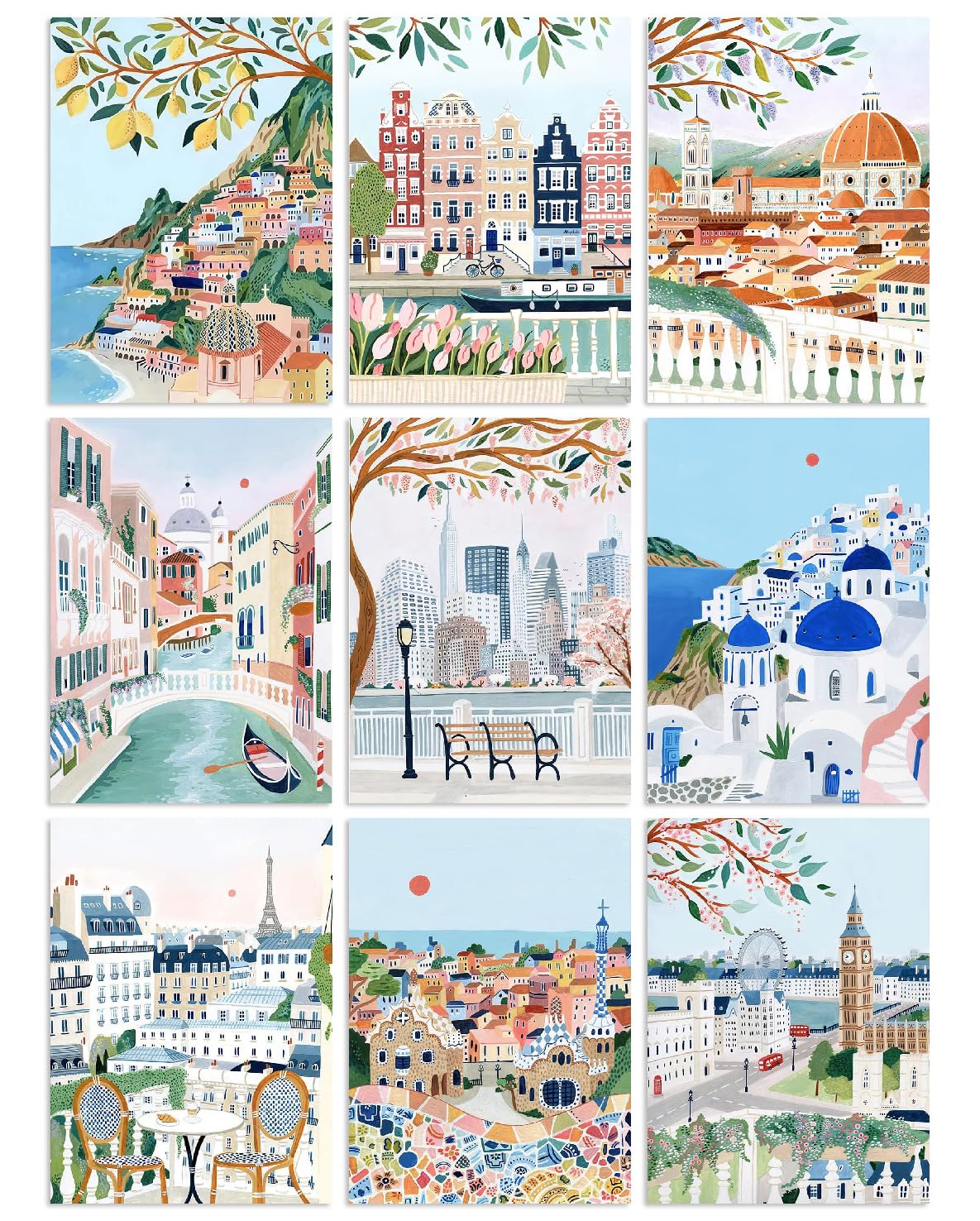 9 Packs Paint by Number for Adults, Scenery DIY Acrylic Oil Painting Paint by Numbers Kits on Canvas, Adults Paint by Numbers Kits Drawing Paintwork for Home Decor Gift Cityscape 12x16in KICHANG