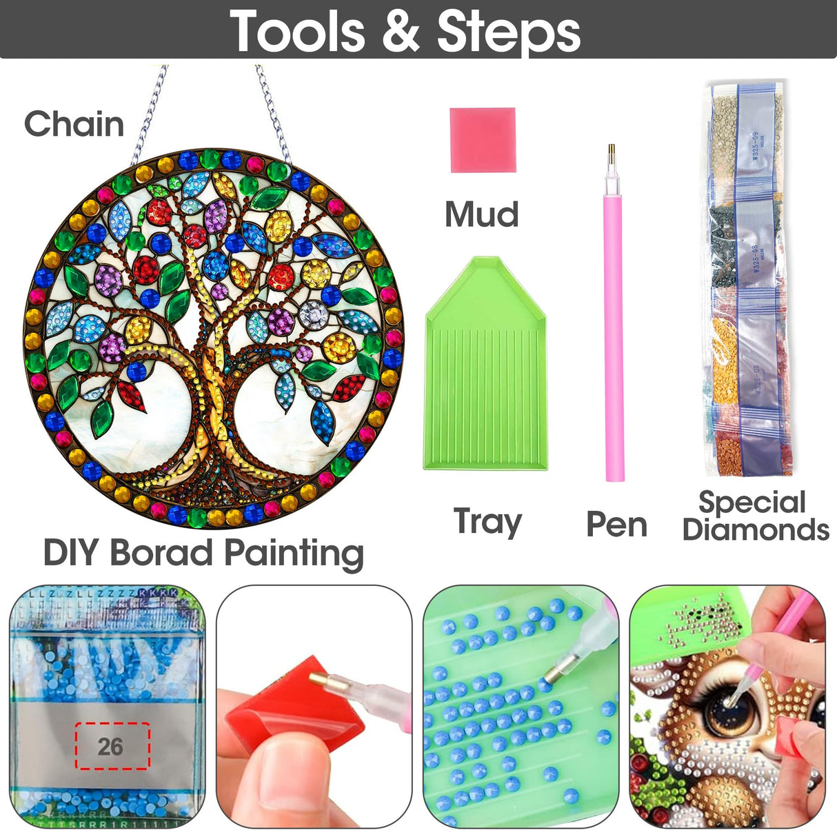 SKRYUIE Hanging Diamond Art Kits for Adults Pendant Tree, Special Shaped Crystal DIY Diamond Painting Kit, Acrylic Board Wreath Pendants Double Sided, Home Decor 7.29 x 7.29 Inch SKRYUIE