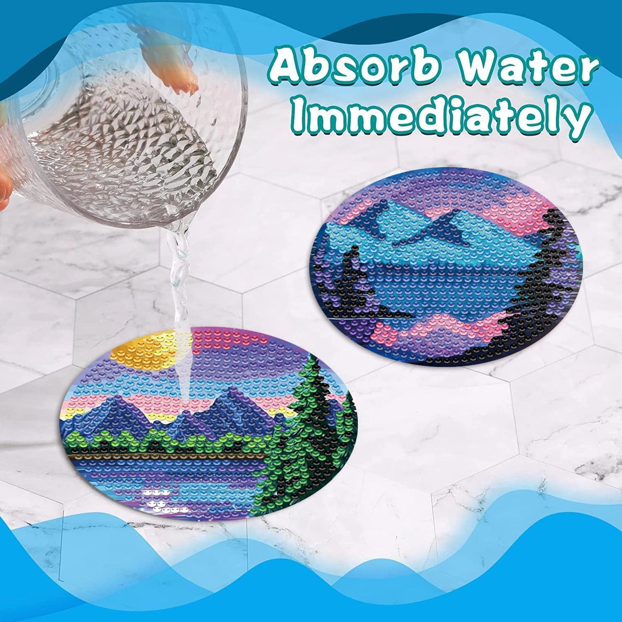 8 Pcs Diamond Art Coasters Kits with Holder, Landscape DIY Diamond Paintings Coaster Kits,Scenery Full Drill Rhinestone Painting Kits for Adults Beginners Art Craft Supplie for Tabletop Protection. eniref