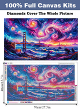 ijbnhd Large Diamond Painting Kits for Adults, 5D Van Gogh Extra Large Diamond Art Kits for Adults, DIY Full Drill Round San Francisco Bridge Gem Art for Home Wall Decor Gift 16X28inch ijbnhd