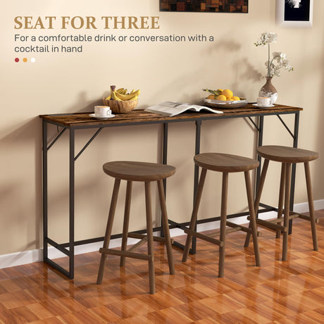 HOMCOM 70" Long Counter Height Table with Charging Station, Industrial Style Rectangular Bar Table with Steel Frame for Dining Room, Kitchen, Rustic Brown HOMCOM