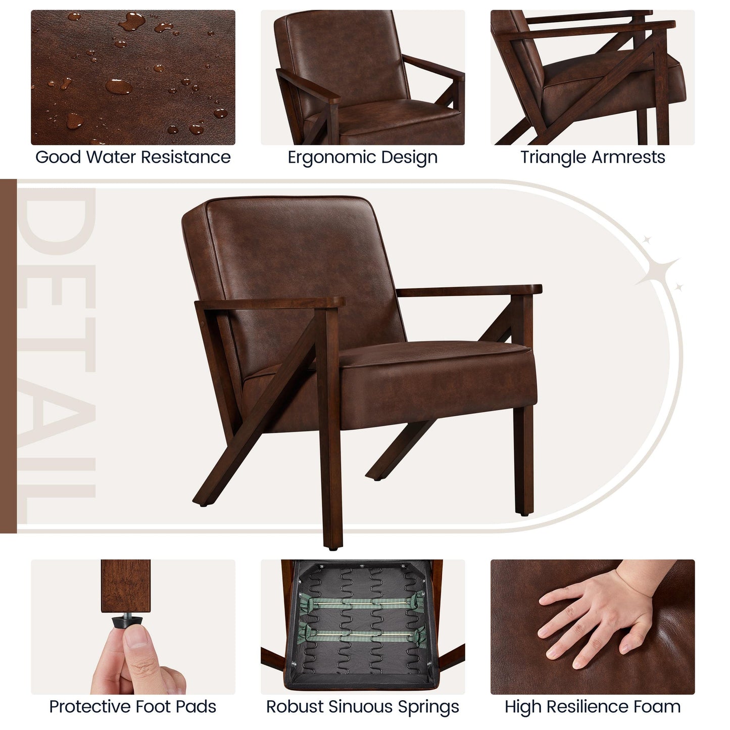 Yaheetech Accent Chair, Armchair with Strong Wood Frame, PU Leather Modern Retro Lounge Chair for Living Room/Lounge/Office/Reception Area, 2 Pieces, Dark Brown - WoodArtSupply