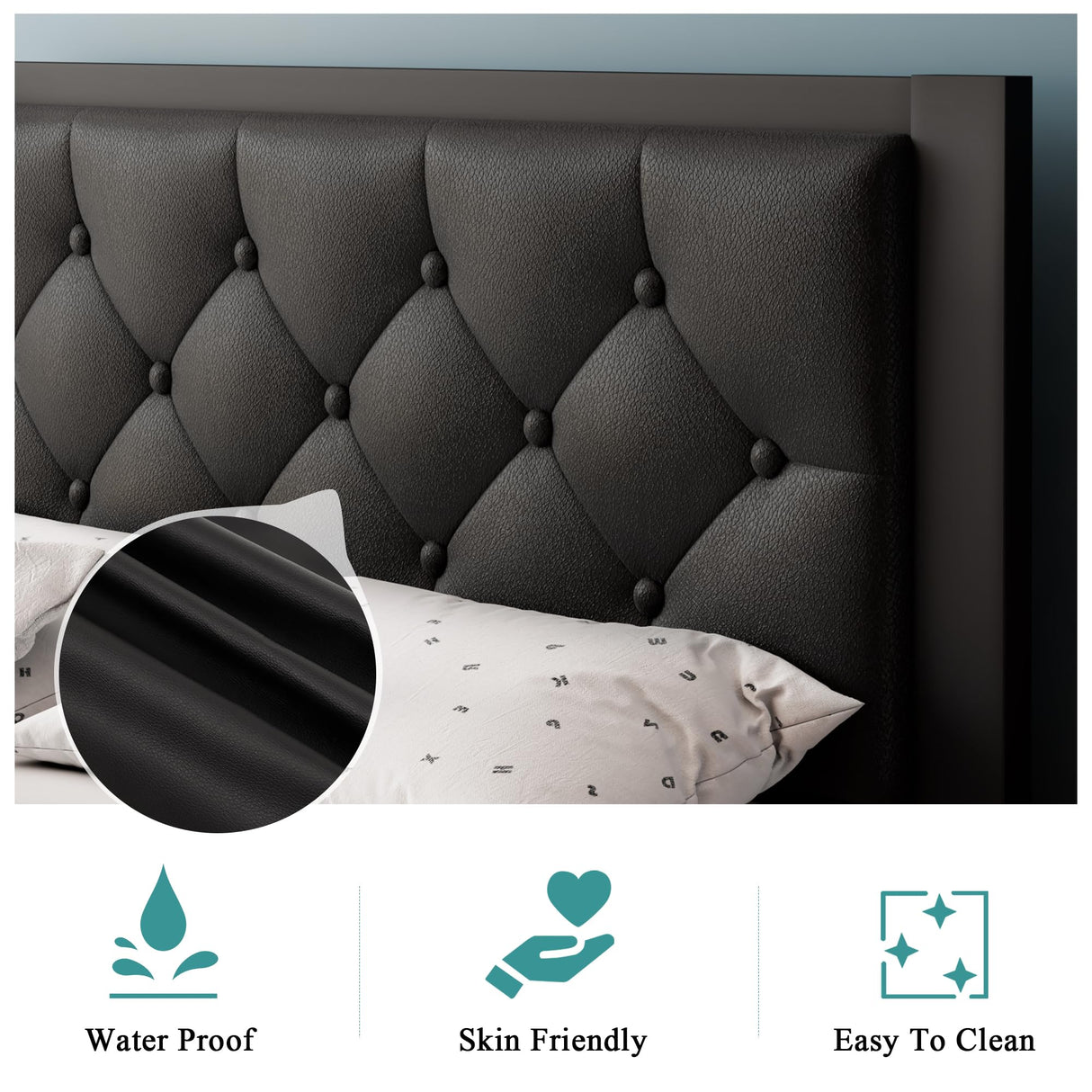 iPormis Twin Size Metal Bed Frame, Faux Leather Platform Bed Frame with Button Tufted Headboard, 12" Underbed Space, Steel Slats Support, Easy Assembly, No Box Spring Needed, Black iPormis