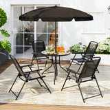 TAVATA 6 Piece Patio Dining Set with Umbrella, Outdoor Furniture Set with 4 Folding Chairs & Portable Metal Garden Table for Lawn, Backyard, Deck, Camping（Black） TAVATA