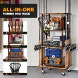 Ghosthorn Fishing Rod Holders for Garage Fishing Pole Rack Hold up to 10 Rods Fishing Pole Holders Wooden Organizer Fishing Rod Rack car Fishing Gear Storage Equipment (4 Tier) Ghosthorn