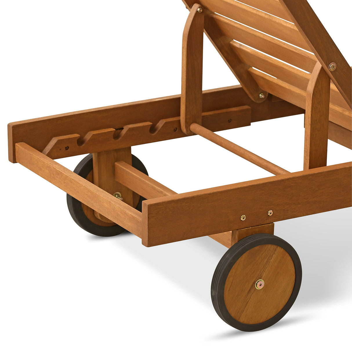 Furinno Tioman Outdoor Hardwood Patio Furniture Sun Lounger with Tray in Teak Oil, Natural 23.52D x 70W x 12H in Furinno