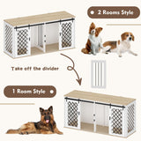 DAWNSPACES Furniture Dog Crate,71" Heavy Duty Wooden Dog Cage Kennel with a Removable Divider & Sliding Doors,Indoor Furniture Style Dog Crate Table,Dog House for Large Medium Small Dogs,White DAWNSPACES