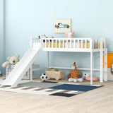 Twin Size Low Loft Bed with Slide,Kids Loft Bed with Ladder,Wood Kids Loft Bed Twin Size for Girls Boys,White Bellemave