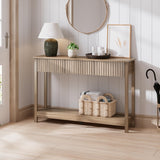 Treocho 47" Console Table with Drawers, Fluted Narrow Entryway Table with Open Shelf, Farmhouse Sofa Table Behind Couch for Hallway, Living Room, Brown Walnut Treocho