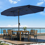OLILAWN 15ft Large Patio Umbrella with Base Included, Outdoor Double-Sided Rectangle Market Umbrella Table Umbrella with Aluminium Crank, 12 Sturdy Ribs, for Pool Deck Porch Backyard Garden,Navy Blue OLILAWN