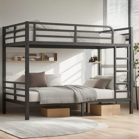 Bellemave Twin XL Over Twin XL Bunk Bed for Adults with Ladder & Full-Length Guardrails, Metal Heavy Duty Bunk Bed Frame with Sturdy Slats, Noise Free, No Box Spring Needed, Black Bellemave