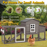 Ketive Wooden 79" Chicken Coop with Wheels Asphalt Roof Nest Boxes Pull-Out Trays - All Solid Wood and Galvanized Wire Mesh Chicken House Against Snakes, Weasels ketive