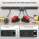 CRST 12-Outlet Long Power Strip with 15FT Cord, 2100 Joules Heavy Duty Surge Protector Mountable Power Strip, Wide Spaced Outlets for Industrial Garage Commercial(15A/1875W) CRST