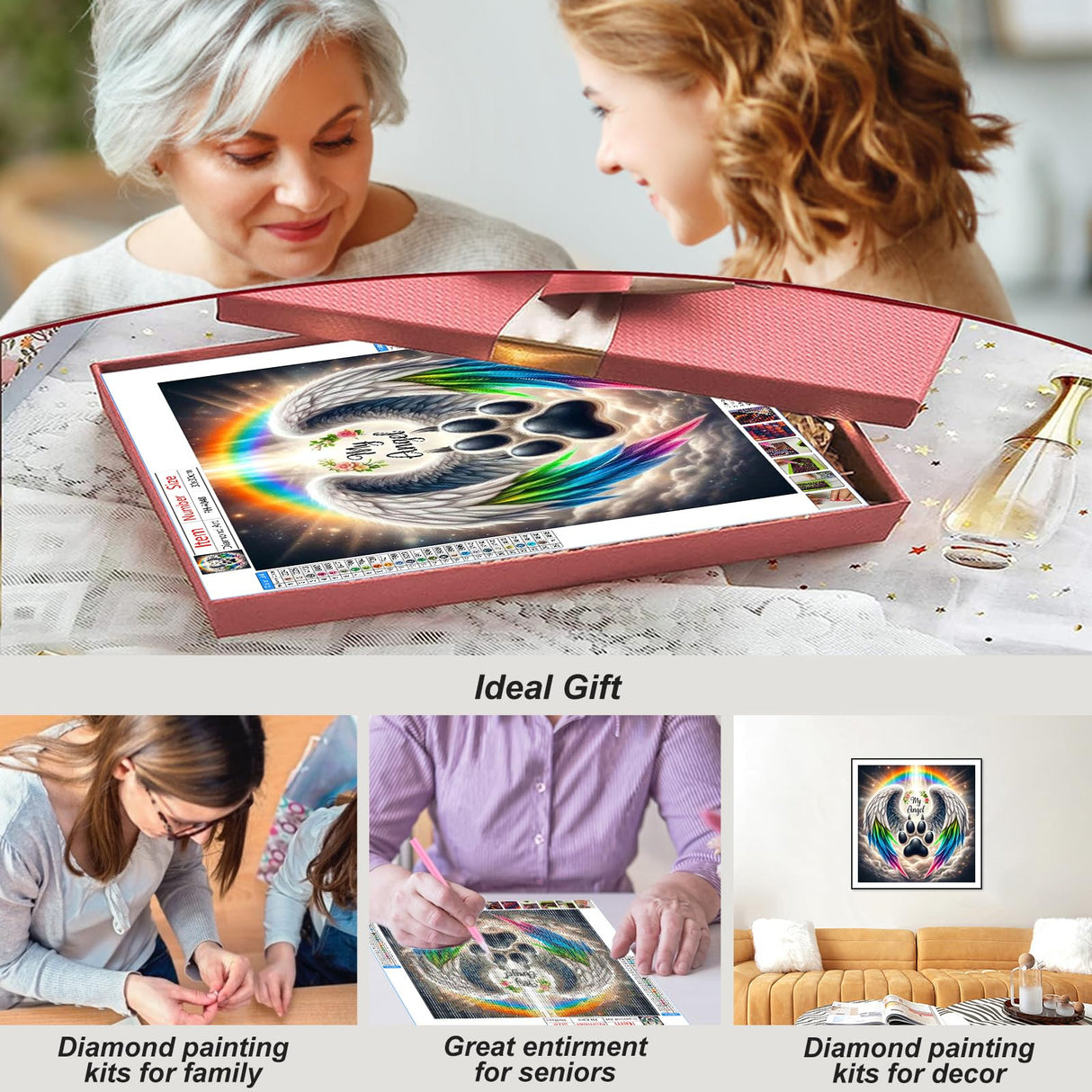 FHBUBPUP Angel Diamond Painting Kits for Adults, Dog Diamond Art Kits for Beginners - DIY Full Drill Round Diamond Dot Gem Art, Craft Gift Suitable for Home Wall Decoration 12×12Inch FHBUBPUP