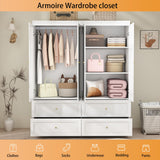Mhsatyrs White Armoire Wardrobe Closet: 74" Tall Wardrobe Closet with 4 Doors, Wood Large Armoire with 4 Drawers, Modern Bedroom Armoires with Hanging Rod (White) Mhsatyrs