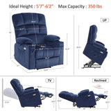MCombo Large Lay Flat Dual Motor Power Lift Recliner Chair Sofa with Massage and Heat for Elderly People, Infinite Position, Fabric 7680 (Large-Regular, Navy Blue) MCombo