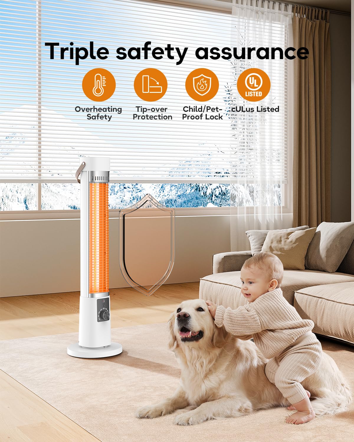 Aerozy Patio Heater for Outdoor Use, Electric Space Heater Indoor, Portable Infrared Heater with 60-Degree Oscillation, Timer, Remote, for Patio, Gazebo, White AEROZY