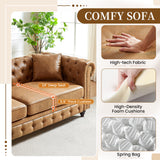 Mid Century Modern Couch, 85.5"W High-tech Fabric Button Tufted Oversized Loveseat Sofa with Nailhead Trim & Roll Armrests, Deep Seat Comfy Chesterfield Sofa for Living Room, Office(3 Seater, Brown) JEEOHEY