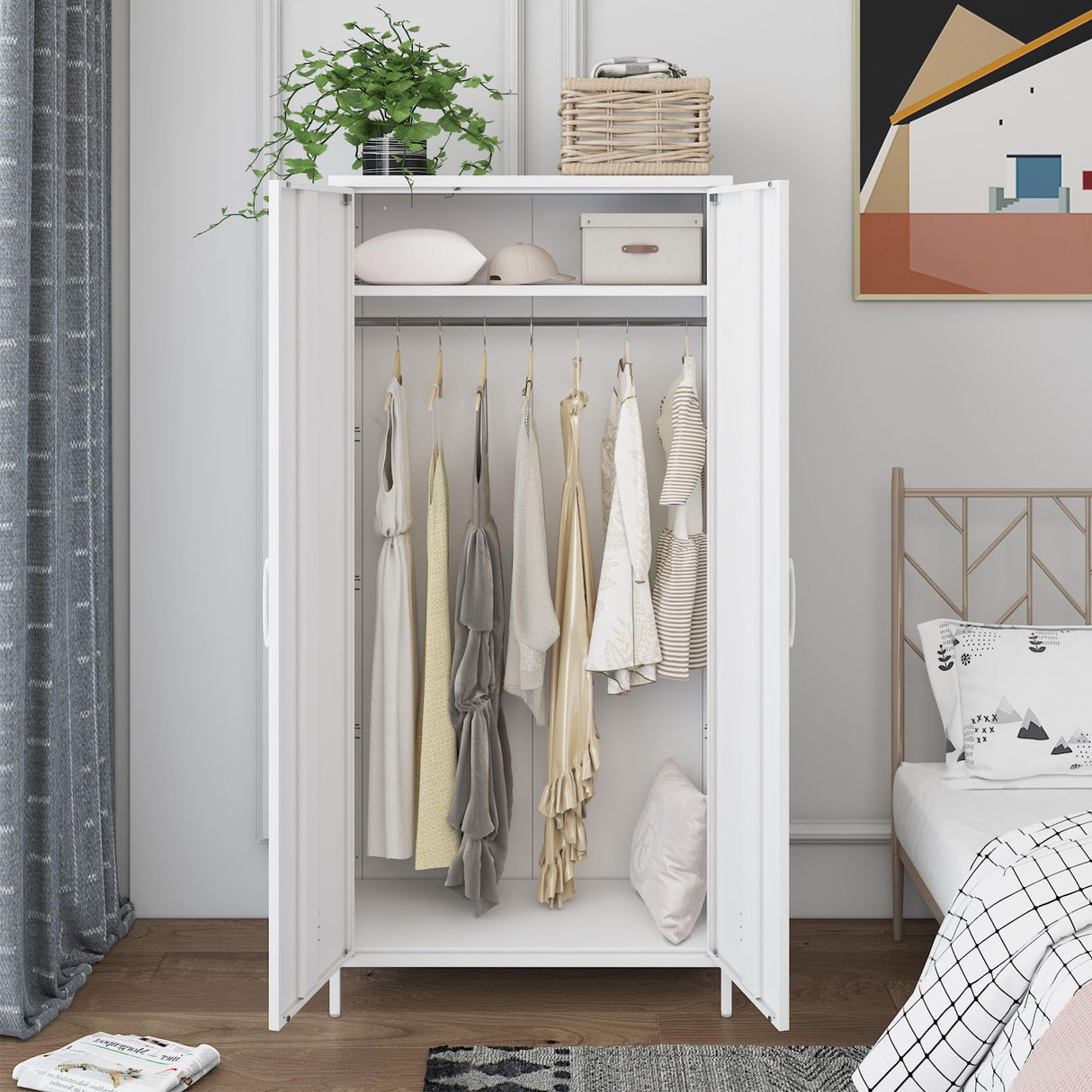 MIOCASA Metal Armoire, Wardrobe Cabinet with Hanging Rod and 1 Shelves Steel Storage Locker Clothes Organizer Closet for Bedroom, Changing Room, Laundry Room, Office MIOCASA