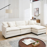 Modular Convertible Sectional Couch, 4 Seat L Shaped Sofa Reversible Chaise Sectional Sofa Deep Seat Cloud Couch Chenille for Home, Apartment, Dorm (Cream White, L Shaped) PEIHONGET