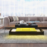 FKWin LED Coffee Table for Living Room with Storage - High Glossy Modern White Center Table with 2 Drawers, Square Wooden Middle Table with 16-Color Lights 31"" x 31"" x 14.6"" (Black) FKWin