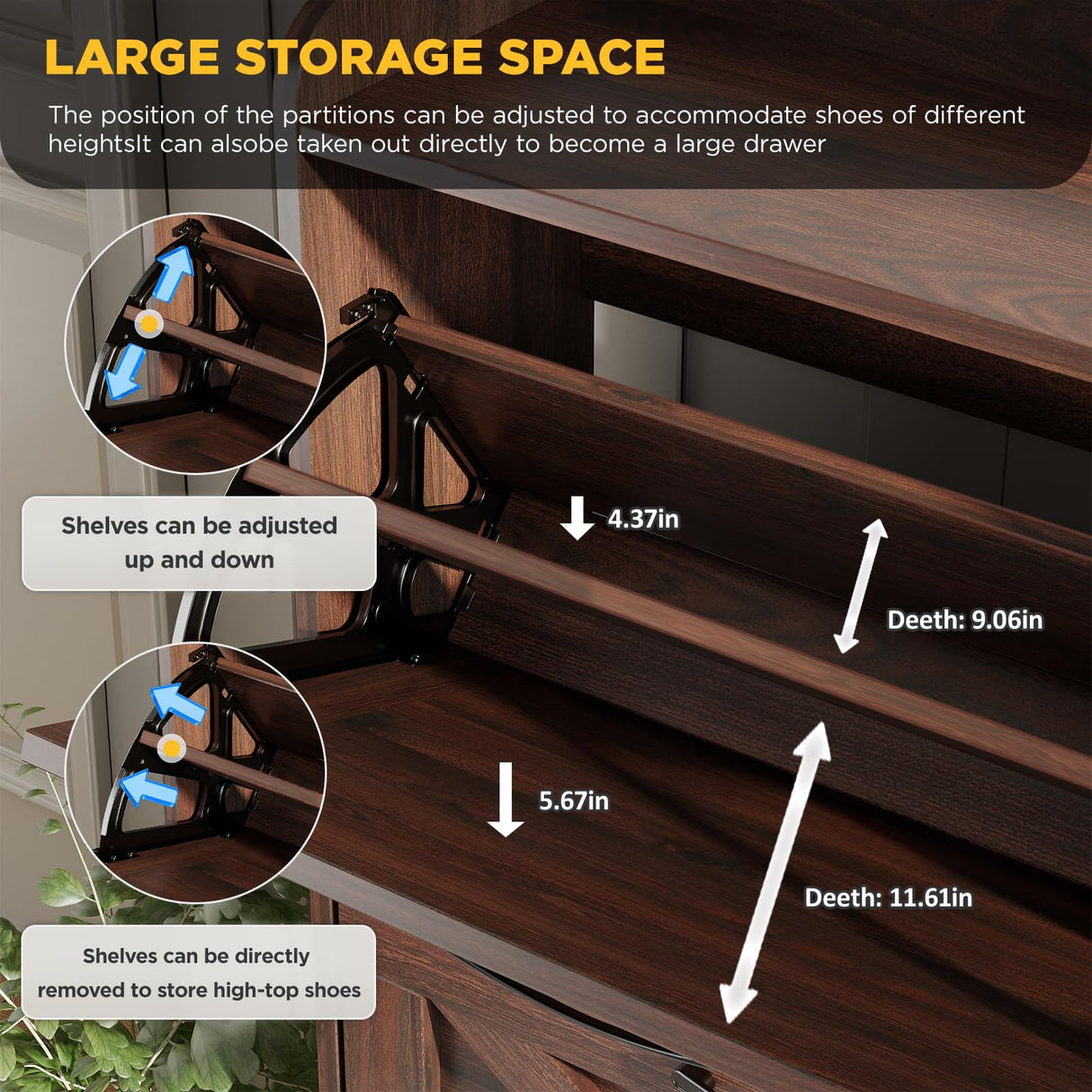 Maupvit Large Shoe Storage Cabinet with 4 Flip Drawers, Narrow Shoe Cabinet for Entryway with Wooden Legs, Freestanding Hidden Shoe Rack Organizer ＆ Metal Hinges, Walnut Maupvit