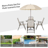 Outsunny 6 Piece Patio Dining Set for 4 with Umbrella, Outdoor Table and Chairs with 4 Folding Dining Chairs & Round Glass Table for Garden, Backyard and Poolside, Beige Outsunny