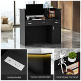 OUTGUAVA Modern Front Desk & Reception Desk with LED Lighting, 50-inch Retail Counter with Power Socket, DIY Stripe for Checkout, Lobby, Salon, Offices - Black OUTGUAVA