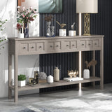 Knocbel Distressed Entryway 4-Drawer Console Table with Bottom Open Shelf, Entry Hallway Foyer Sofa Long Table with Solid Wood Frame & Legs, 220lbs Weight Capacity, 60" W x 11" D x 34" H (Gray Wash) Knocbel
