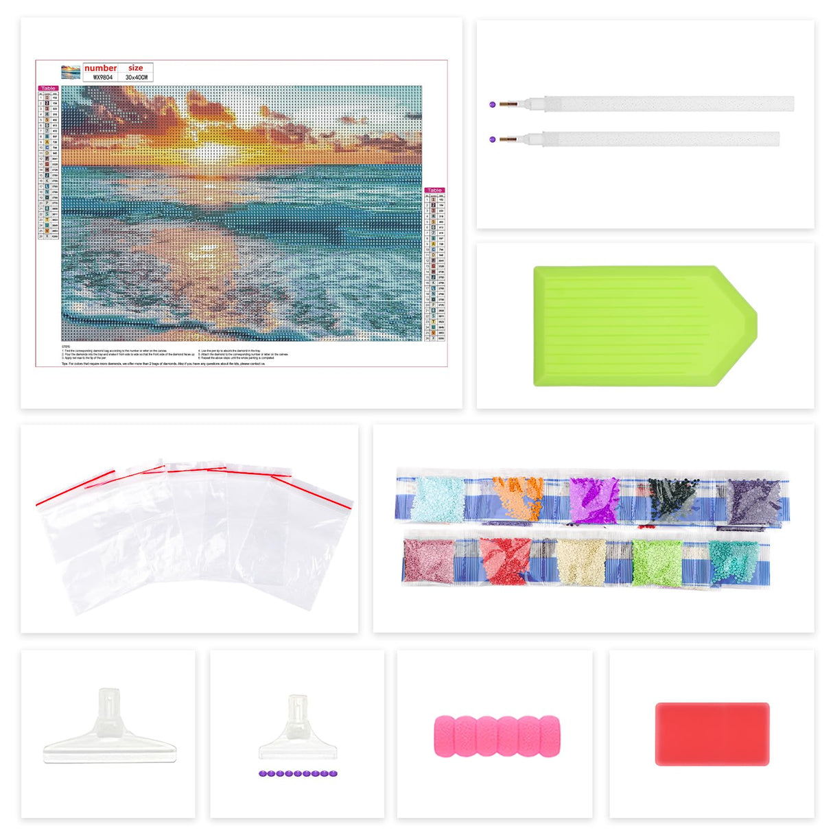 Lxmsja Beach Ocean Diamond Art Kits for Adults, Sunset DIY Full Drill Diamond Painting Kits for Beginners, 5D Gem Art Crafts for Adults, Home Wall Decor 16x12 inch Lxmsja