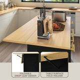 YITAHOME Kitchen Island with Drop Leaf, 55 inch Rolling Kitchen Carts, Modular Pull Out Trash Can Cabinet Fits Double 10-Gallon Garbage Bin, Mobile Island Table with 3 Drawers for Dining Room, Black YITAHOME