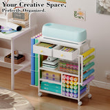Large Craft Wrapping Paper Organizers Cart, Rolling DIY Storage for Birthday & Holiday with 2 Fabric Drawers, Lockable Wheels Cart for Vinyl Roll, Paints, Craft Supplies, Multi-Tier Craft Tape Holder Lyuwanxian