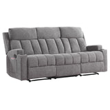 CANMOV Manual Fabric Reclining 3 Seat Sofa Couch with 2 Cup Holders, 3 Seater Recliner Sofa Couch with Armrest and Pockets for Living Room, Bedroom Furniture, Gray CANMOV