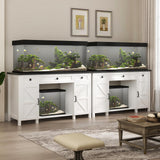 Saudism 55-75 Gallon Aquarium Stand With Charging Station, Farmhouse Fish Tank Stand, Reptile Tank Stand Terrarium Stand with Drawer and Cabinet Storage, Sturdy Heavy Duty 53.5"×19.7" Tabletop - White Saudism