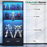 Lamtor Glass Display Cabinet with Doors - Curio Cabinet with Dynamic LED Lights for Collectibles, 67" Display Case with 4 Tier and Drawers for Figure, Toys, Books, Black Lamtor