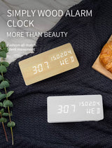 Pokanic Wood Digital Alarm Clock Desk Time, Date(MM/DD/YY), Day of The Week, Temperature, Nightlight Large LED Display Portable Lamp Bedroom, Office, School, Home, Livingroom, Room (Bamboo) Pokanic