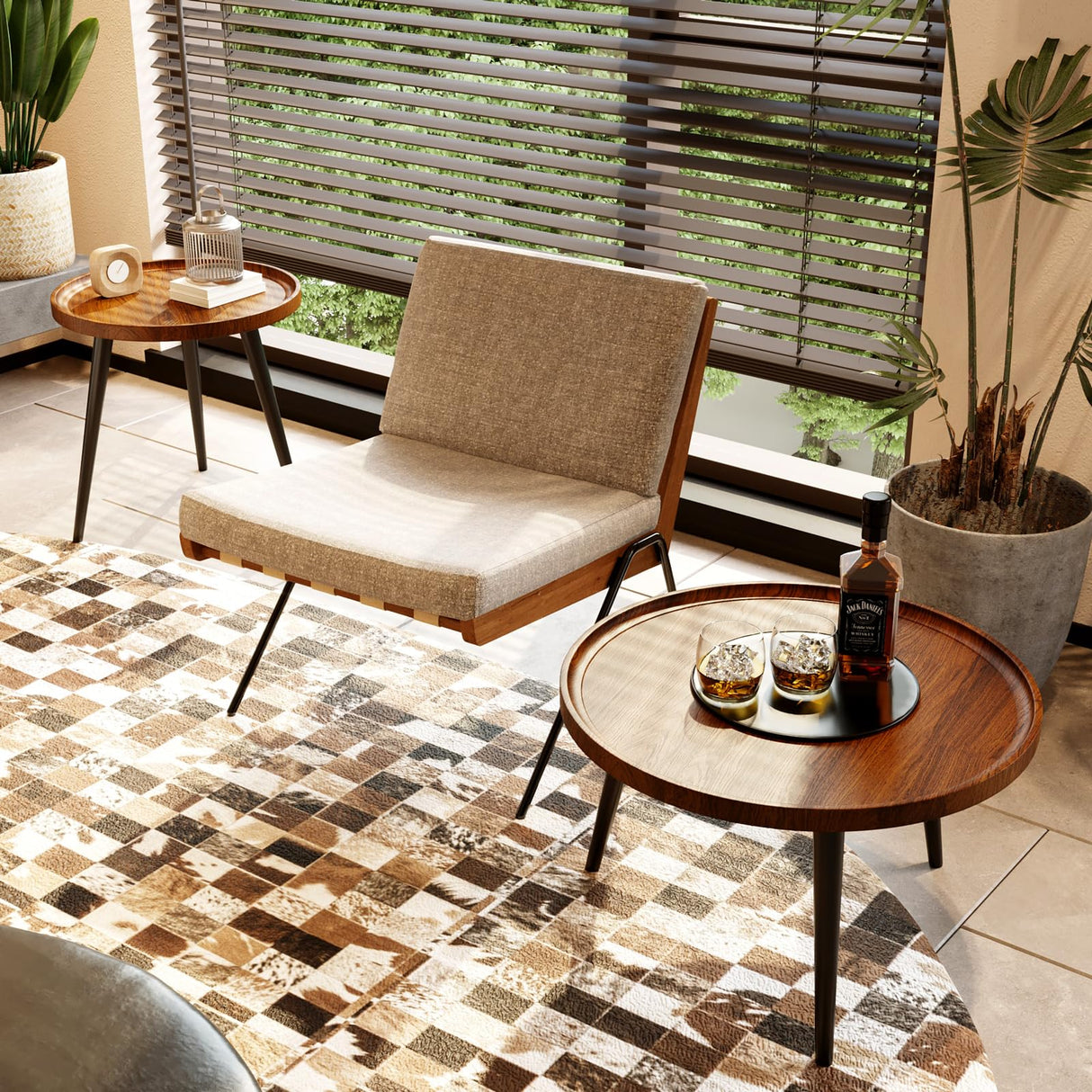 Semjar 2-Piece Mid Century Modern Round Walnut Coffee Table Set for Living Room,Easy Assembly Nesting Coffee Tables,Small Circle Coffee Side Tables for Sofa Bedside Office Balcony Semjar