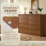 Messenya Modern 8-Drawer Dresser 55-Inch Wide, Curved Anti-Collision Design, Mid-Century Storage Cabinet with Pre-Embedded Slots, Sturdy Reusable, Ideal for Bedroom/Living Room/TV (Brown, 8-55.1) Messenya