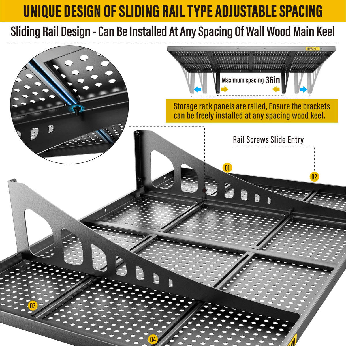 Brukid 4-Pack 2x3ft Adjustable Rail Type Wall Shelves Garage Storage R ...