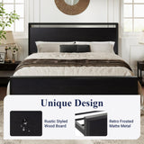 Allewie Queen Size Black Oak Platform Bed Frame with Wooden Headboard and Footboard Allewie