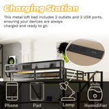 Mirightone Full Size Loft Bed with Stairs & Desk, Metal Loft Bed Frame with LED and Charging Station, High Loft Beds Gaming Lofted Full Bed with Storage Shelf for Kids and Teens (Black+Natural) Mirightone